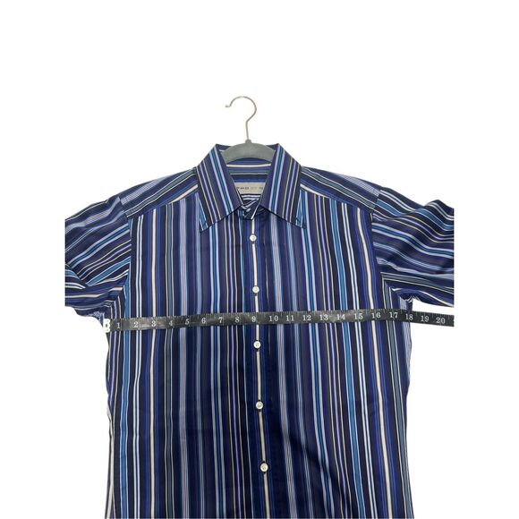 Etro Long men’s Button-Down Shirt long Sleeves 37 Striped Blue Size Medium to La - Picture 11 of 14
